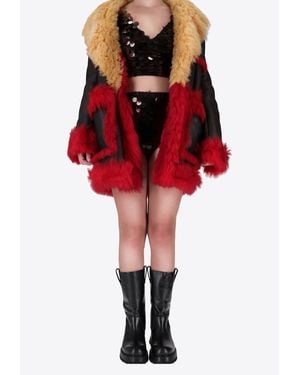 Prada Fur-Trimmed Coat - Red