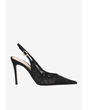 Gianvito Rossi Claudia 95 Floral Lace Slingback Pumps - Black