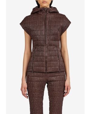 Ferragamo Hooded Quilted Cap-Sleeved Vest - Brown