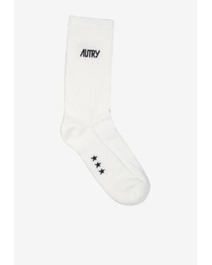 Autry Logo Print Ribbed Socks - White