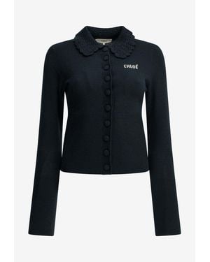 Chloé Long-Sleeved Wool Polo T-Shirt - Blue