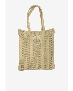 Pinko Medium Raffia Easy Tote Bag - Natural