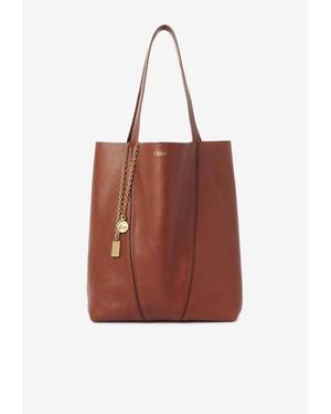 Chloé Spin Grained Leather Tote Bag - Red