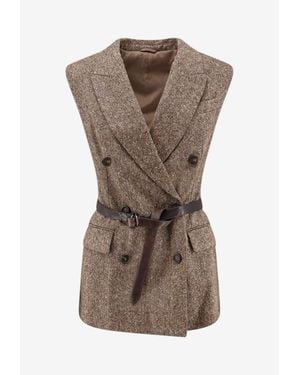 Brunello Cucinelli Double-Breasted Wool Vest - Brown