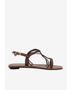 Prada Leather Flat Sandals - Brown