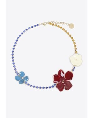 Marni Rhinestone Embellished Flower Necklace - White