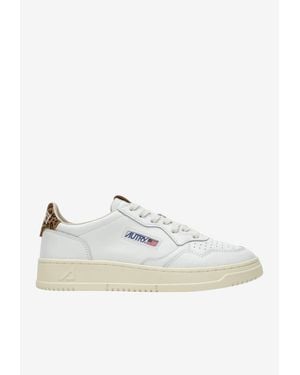 Autry Medalist Leather Sneakers With Leopard Print Heel - White