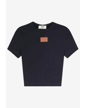 Fendi Logo Patch Cropped T-Shirt - Blue