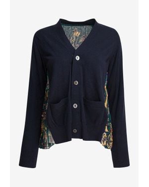 Sacai Floral Print Panelled Cardigan - Blue