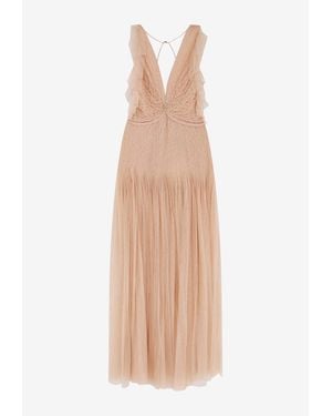 Elisabetta Franchi V-Neck Chiffon Gown - Natural