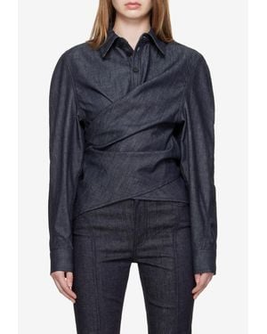 Mugler Wrapped Long-Sleeved Shirt - Blue