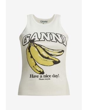 Ganni Banana Print Tank Top - Gray