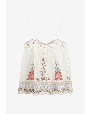FARM Rio Floral Embroidered Top - White