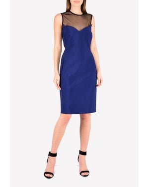 Mugler Mesh Panel Knee-Length Sheath Dress - Blue