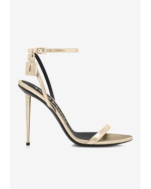 Tom Ford 105 Padlock Metallic Heeled Sandals - White