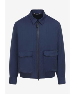 Brioni Wool Zip-Up Jacket - Blue