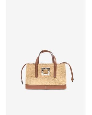 Roger Vivier Viv' Skate Raffia Tote Bag - Natural