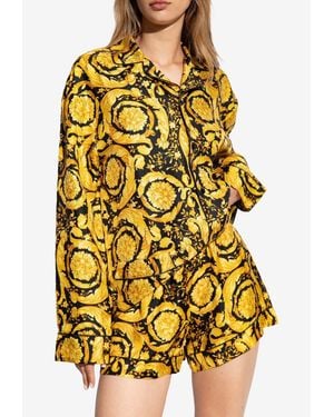 Versace Barocco-Print Silk Pyjama Top - Yellow