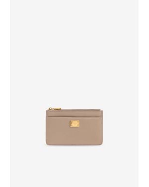 Dolce & Gabbana Logo Plaque Leather Zip Cardholder - White