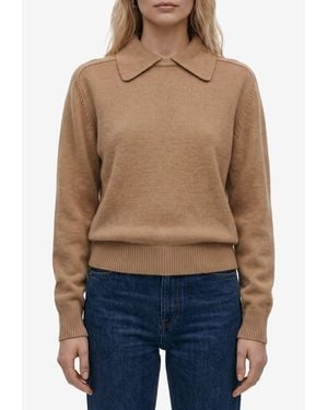 KHAITE Jackson Wool Cashmere Polo Sweater - Blue