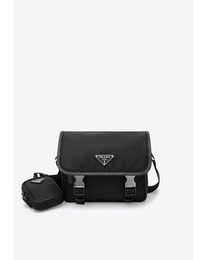 Prada Re-Nylon Logo Messenger Bag - Black