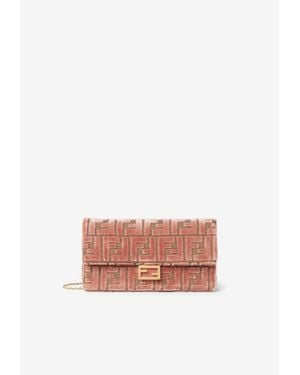 Fendi Baguette Ff Jacquard Velvet Chain Clutch - White