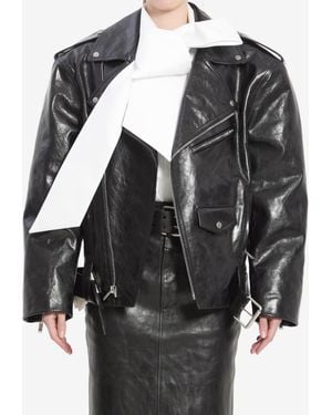 Saint Laurent Hammered Leather Biker Jacket - Black