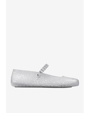 Jimmy Choo Jelly Ballet Flats With Crystal-Embellishments - White