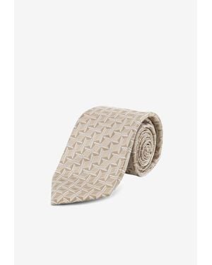 Kiton Geometric Print Silk Tie - White