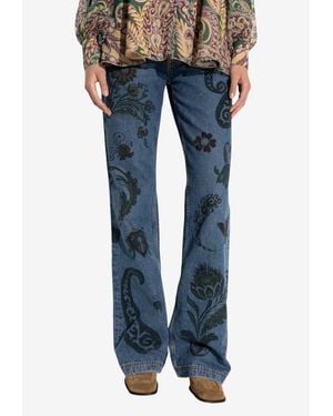 Etro Paisley Print Flared-Leg Jeans - Blue