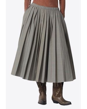 6397 Checked Pleated Midi Skirt - Gray