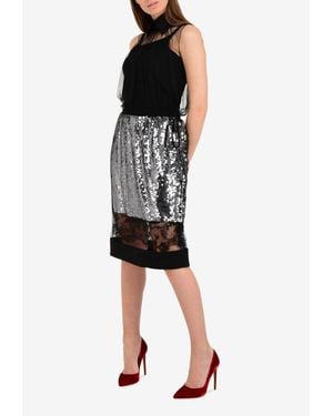 Vera Wang Lace Panel Tulle Sequin Pencil Skirt - Black