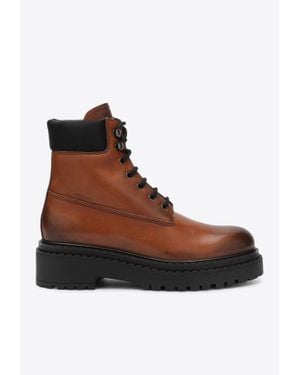 Prada Logo Leather Boot - Brown