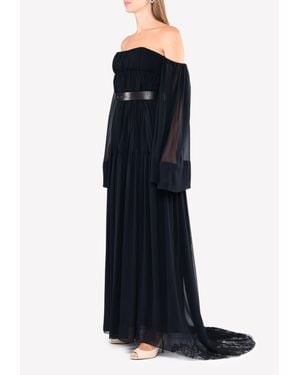 Vera Wang Silk Off-Shoulder Gown - Blue