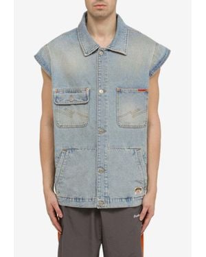 Martine Rose Logo-Patch Denim Vest - Blue