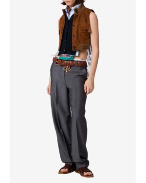 Miu Miu Logo Patch Suede Leather Vest - Black
