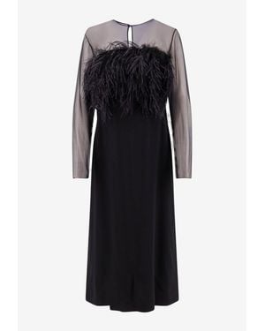 Alberta Ferretti Feather-Trimmed Midi Dress - Black
