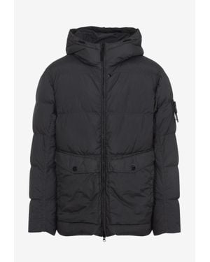 Stone Island Logo-Patch Down Jacket - Black