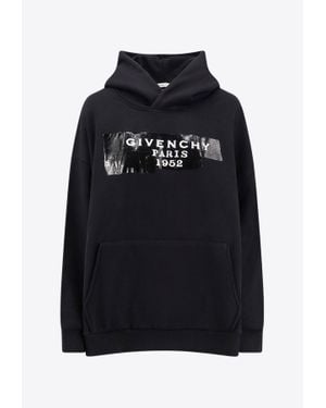 Givenchy Logo Tape Print Hooded Sweatshirt - Black