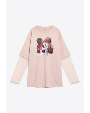 Acne Studios Graphic Print Long-Sleeved Layered T-Shirt - Pink