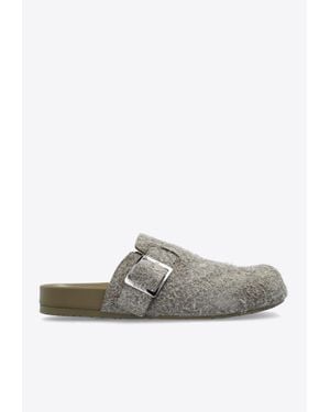 Loewe Ease Buckle Brushed Suede Mules - Gray