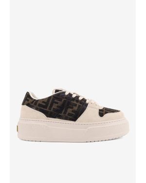 Fendi Match Canvas And Suede Platform Sneakers - Natural