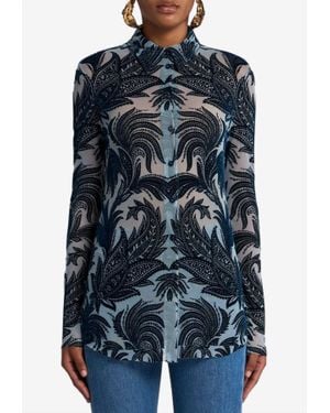 Etro Paisley Tulle Long-Sleeved Shirt - Blue