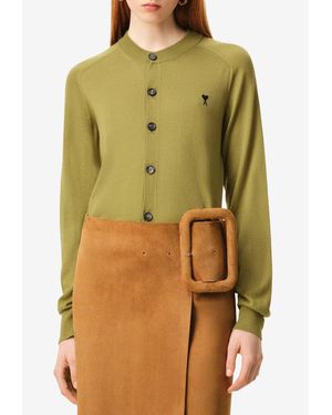 Ami Paris Ami De Coeur Ribbed Cardigan - Green