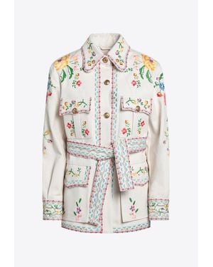 Valentino Embroidered Denim Jacket - White