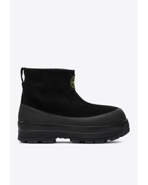 Stone Island Logo-Patched Suede Boots - Black