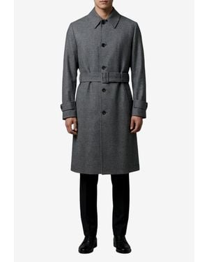 Lardini Single-Breasted Wool Belted Coat - Black
