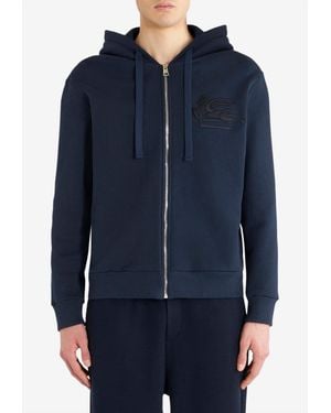 Etro Logo Zip-Up Hoodie - Blue