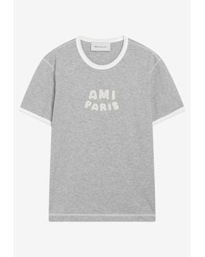 Ami Paris Logo Appliqué T-Shirt - Gray
