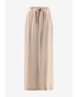Alysi Wide-Leg Drawstring Silk Pants - Natural